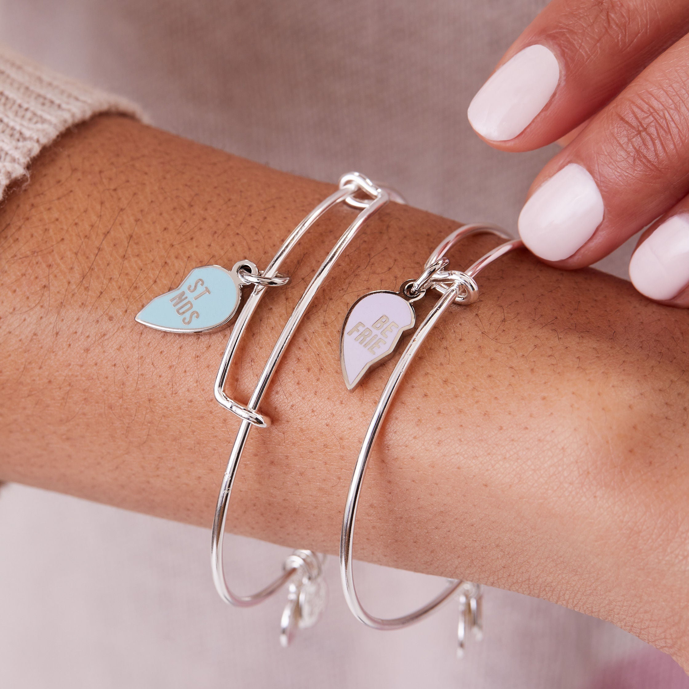 Best Friend Charm Bangles, Purple + Blue, Set of 2