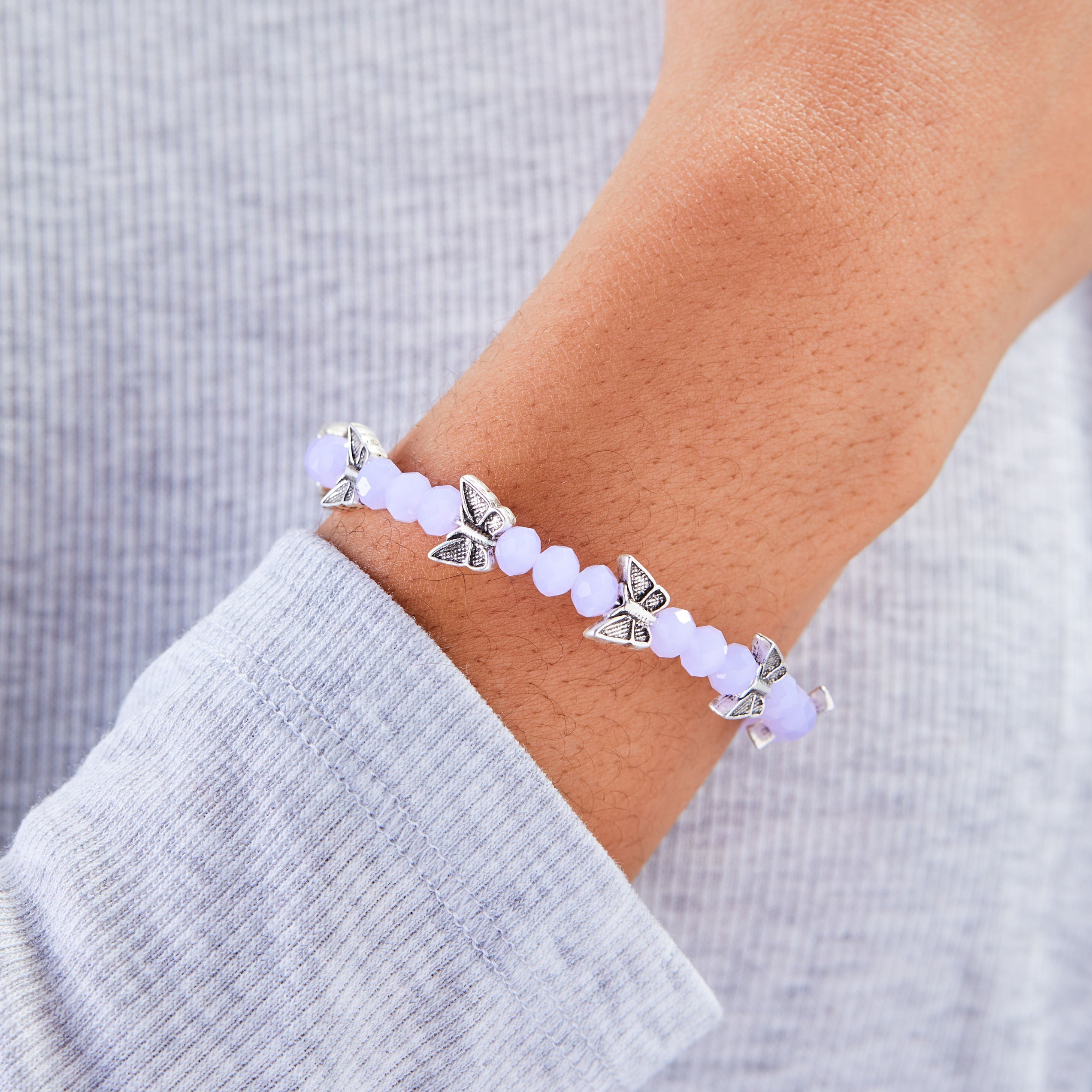 Butterfly Beaded Wrap Bracelet, Ice Blue