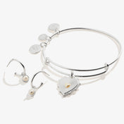 Pearl Heart Charm Bangle + Hoop Earring Set